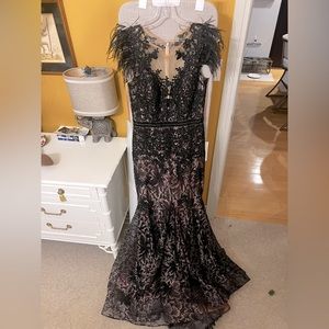 Velvet Floral Applique Mermaid Gown